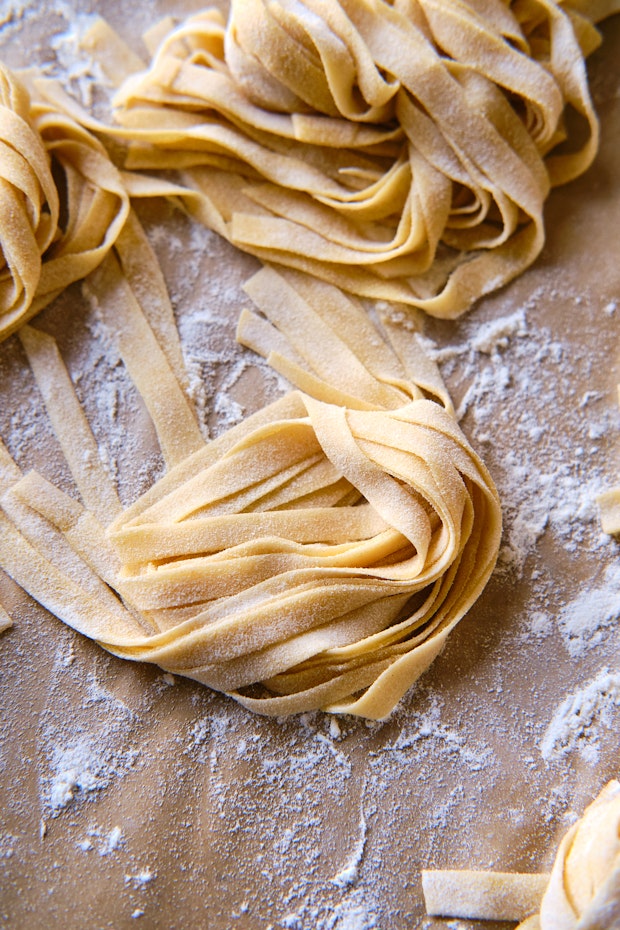 tagliatelle pasta dusted with flour