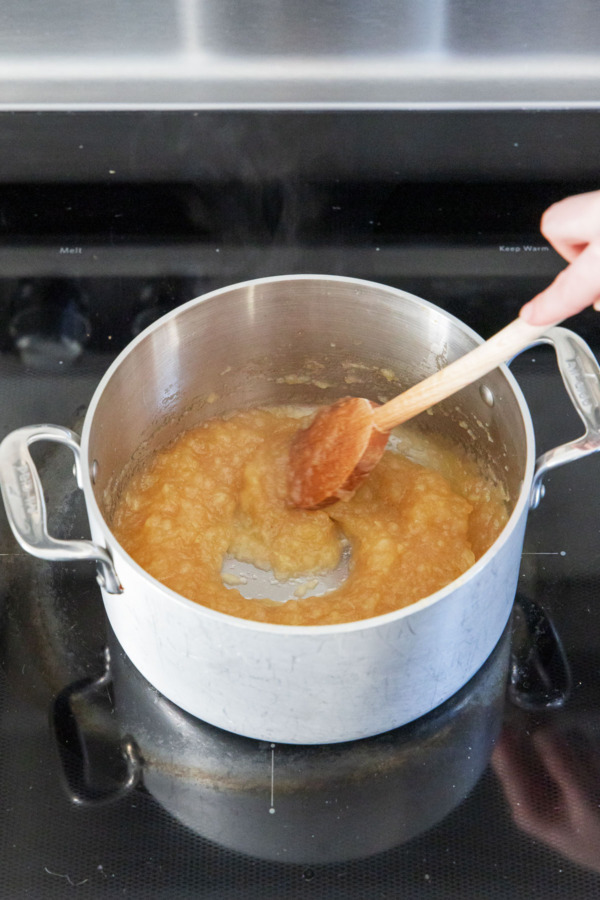 Finished texture of the sauce after being run through a food mill and cooking for a few more minutes.