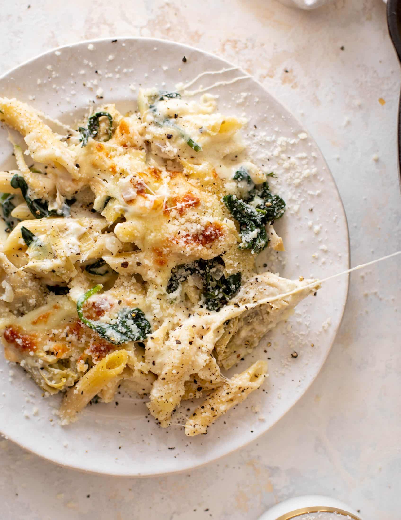 spinach artichoke pasta skillet