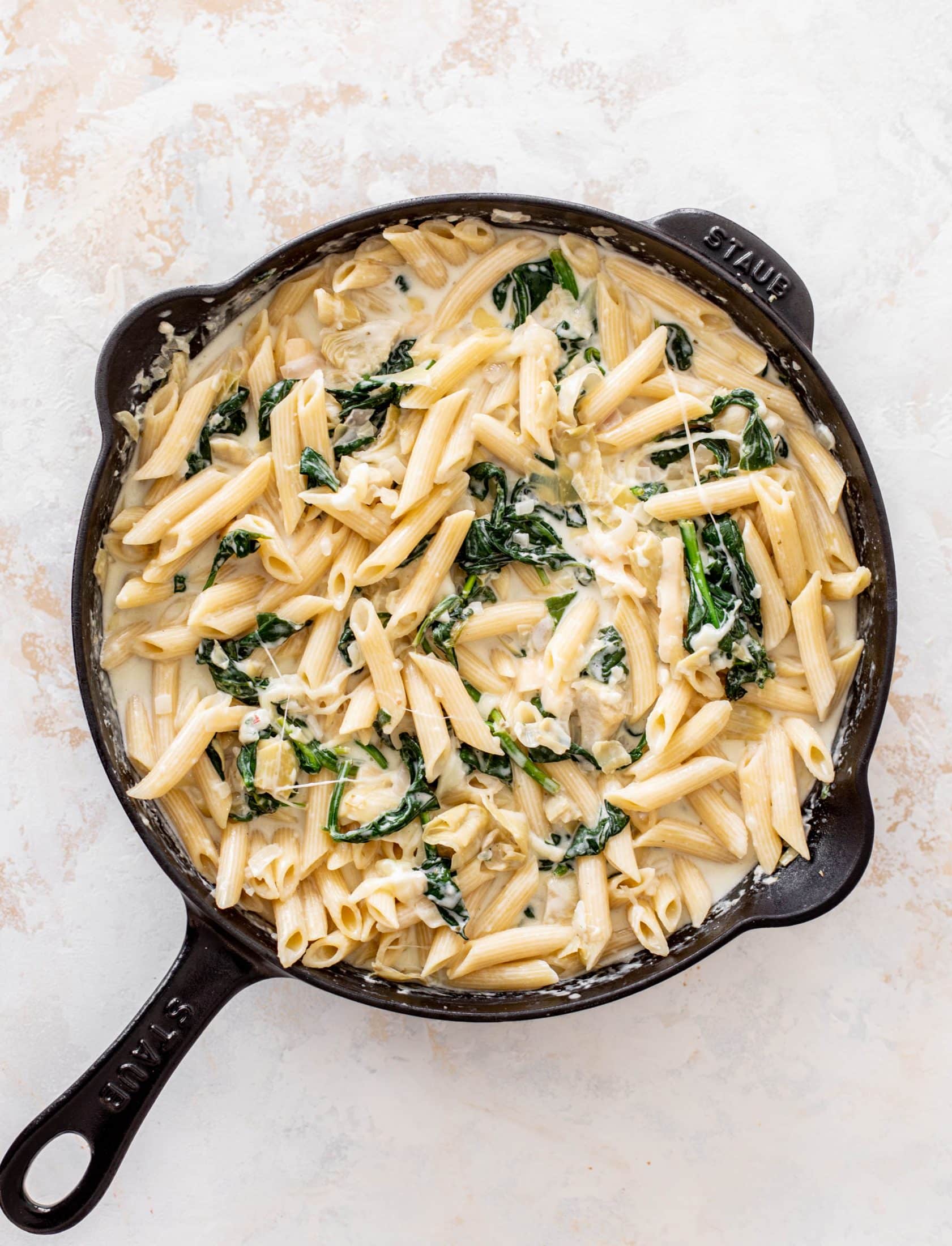 spinach artichoke pasta skillet