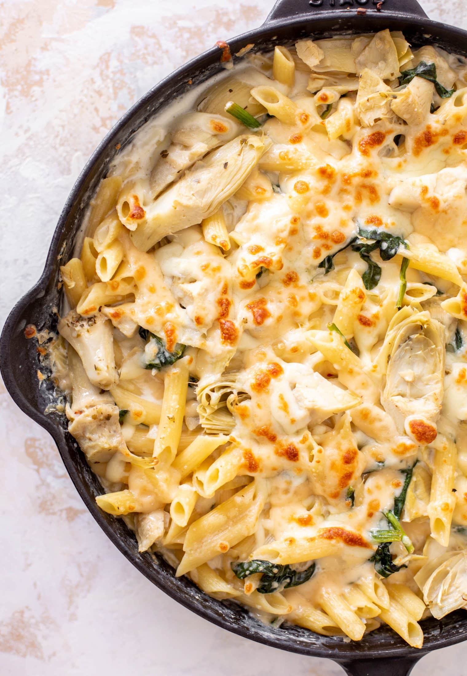 spinach artichoke pasta skillet