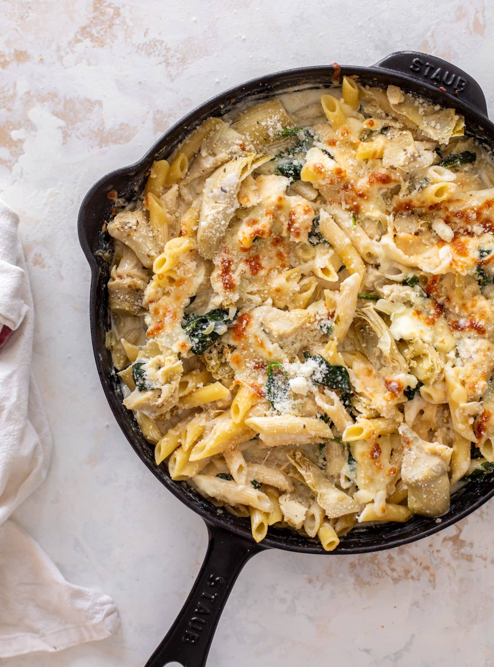 spinach artichoke pasta skillet