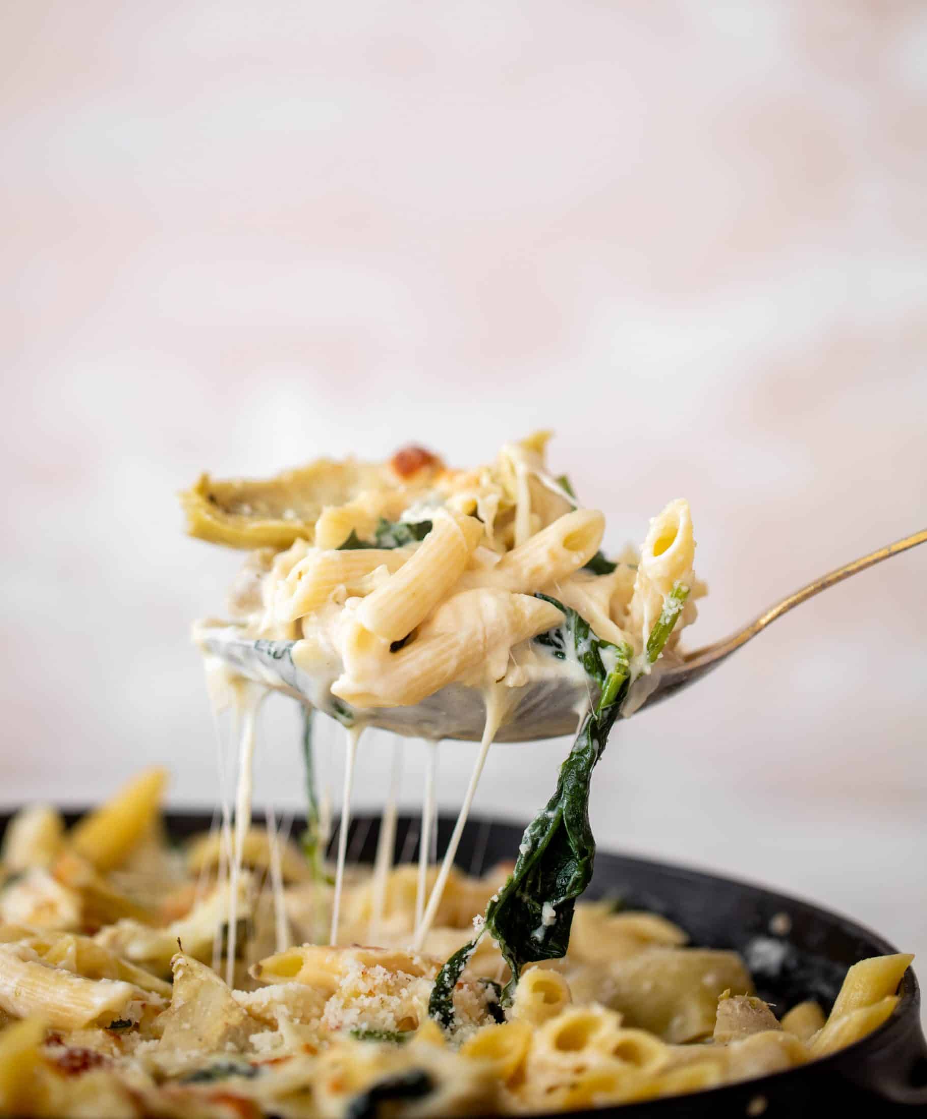 spinach artichoke pasta skillet