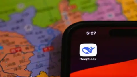 Getty Images This photo illustration shows the DeepSeek app on a mobile phone in Beijing on January 28, 2025.