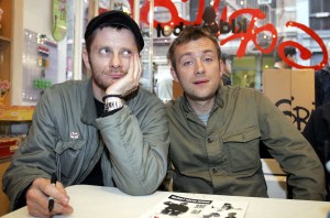 Jamie Hewlett and Damon Albarn of Gorillaz (Photo by Daniel J. Barry/WireImage)