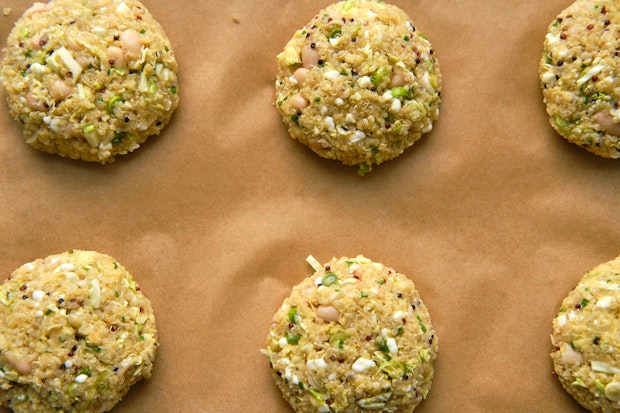 cabbage slider mixture forms into patties on a baking sheet